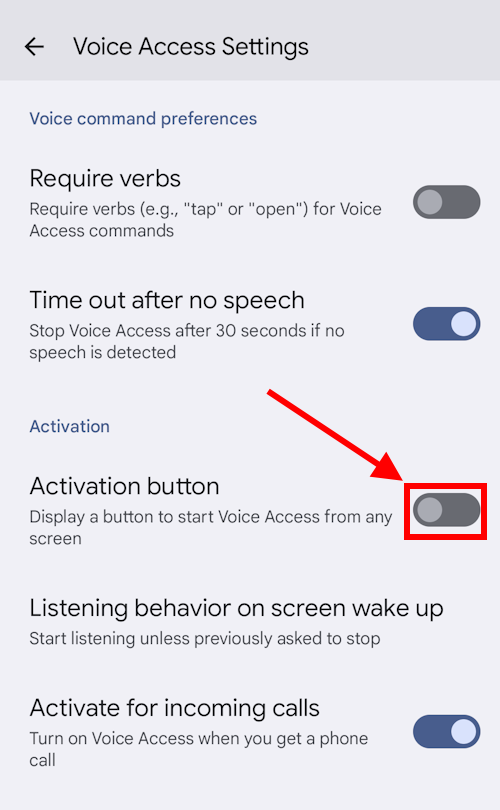 Tap the toggle switch for Activation button to turn it on